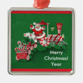 Alt modischer Santa Candy Zug Silbernes Ornament (Vorne)