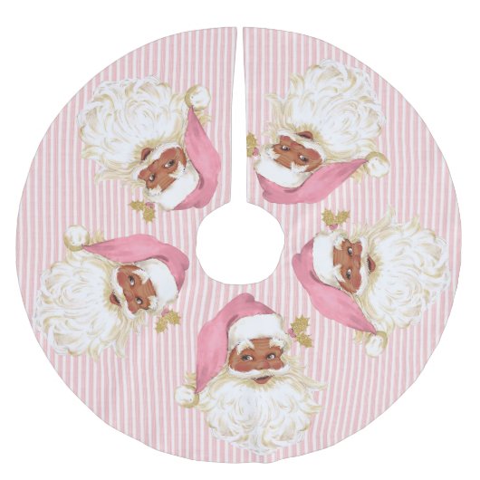 Alt modischer Santa Claus Rosa Streifen gebürstete Polyester Weihnachtsbaumdecke (Vorderseite)