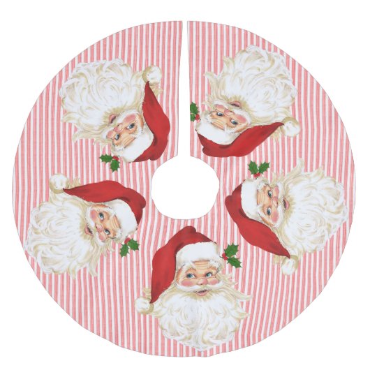 Alt modischer Santa Claus Stripe Polyester Weihnachtsbaumdecke (Vorderseite)