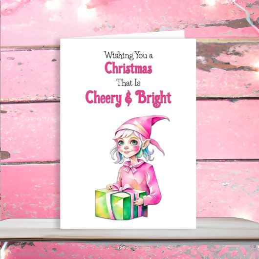 Alt-modischer Weihnachts-Rosa-Elf Feiertagskarte