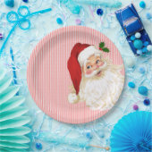 Alt modischer Weihnachtsmann Rot & Weiß Streifen Pappteller (Party)