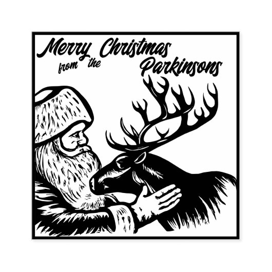 Alt modischer Woodcut Weihnachtsmann und Rentier Gummistempel (Prägung)