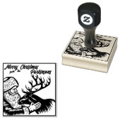 Alt modischer Woodcut Weihnachtsmann und Rentier Gummistempel (Stempel)