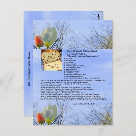 Alt modisches Raisin Brot Rezept Postkarte (Vorne/Hinten)