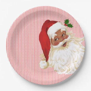 Alt modisches Santa Claus Red & White Strip Papier Pappteller