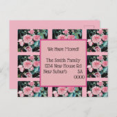 Alt rosa Rosen neue Adresse Postkarte, wir bewegen Postkarte (Vorne/Hinten)