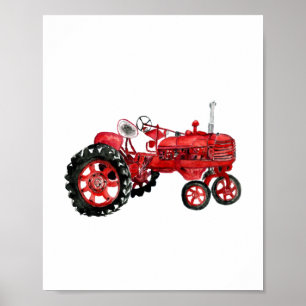 Alt-rote Zugmaschine zeichnend Poster