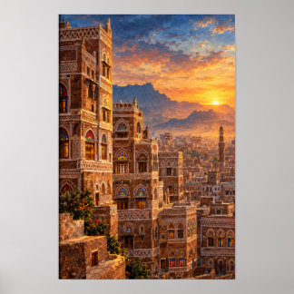 Alt-Sana'a bei Tagesanbruch - jemenitisches Erbe Poster