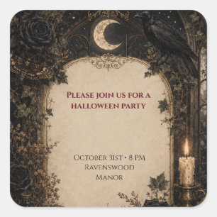 Alt-Welt-Gotik-Halloween-Burgunder-Rosen, Efeu Quadratischer Aufkleber