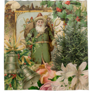 Alt-Welt Grüner Weihnachtsmann Weihnachtscollage A Duschvorhang