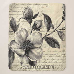 Alt-Welt-Sepia-Blumen-Skizze-Pergament Sherpadecke