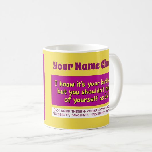 Alt werden. Alternative Beschreibungen. Kaffeetasse (VorderseiteRechts)