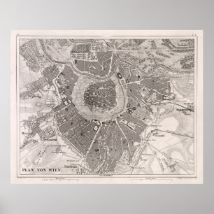 Alt-Wien-Karte (1849) Vintag Wien Poster