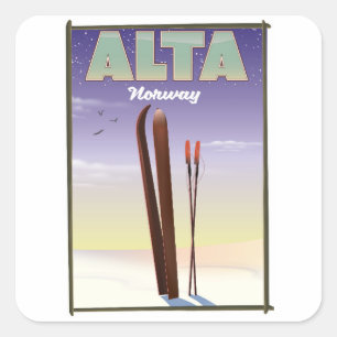 ALTA Norwegen Skifahrplakat Quadratischer Aufkleber