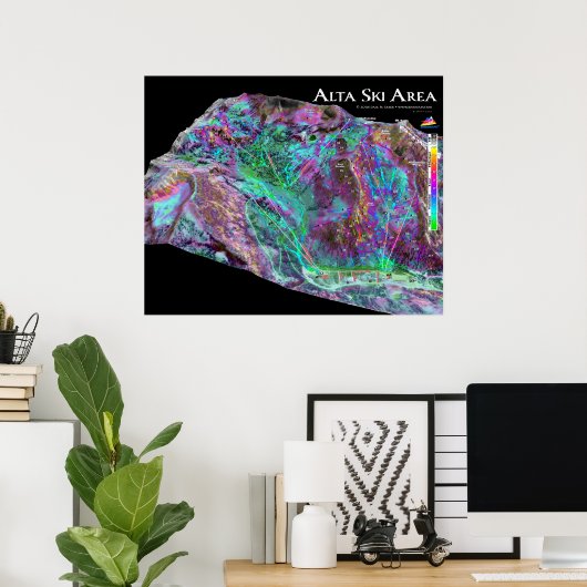 Alta Ski Area 3dSkiMaps Poster (Heimbüro)