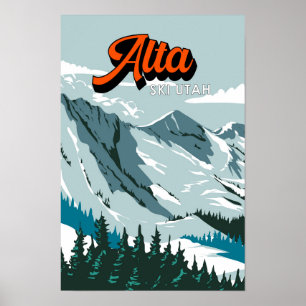 Alta Skigebiet Winter Utah Vintag Poster