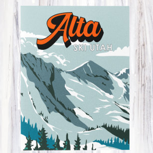 Alta Skigebiet Winter Utah Vintag Postkarte
