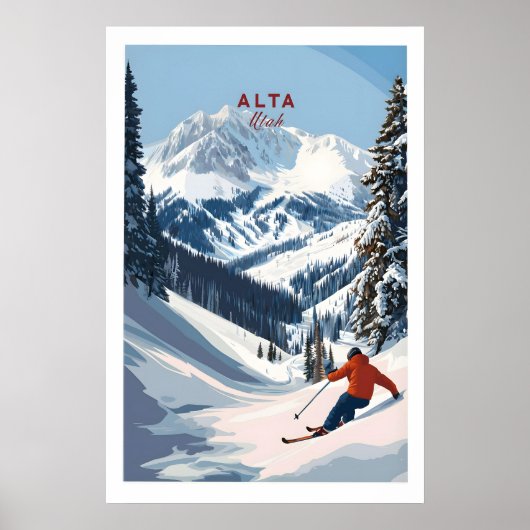 Alta Utah Ski Poster - Pulverschnee-Bergwand (Vorne)
