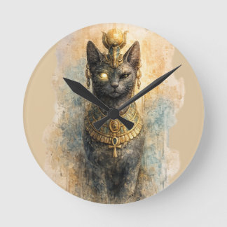 Altägyptische Bastet-Katzengöttin-Aquarell-Kunst Runde Wanduhr