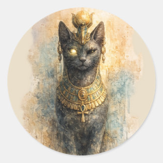 Altägyptische Bastet-Katzengöttin-Aquarell-Kunst Runder Aufkleber