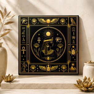 Altägyptische Göttin Schwarz Gold Heilige Symbole Fliese