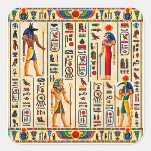 Altägyptische Hieroglyphen und Pharaonisch Quadratischer Aufkleber