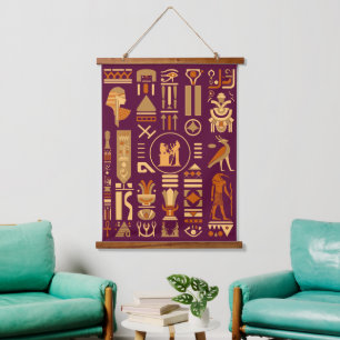 Altägyptische Hieroglyphen Wandteppich Mit Holzrahmen