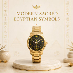 Altägyptische Symbole Schwarz Gold Muster Luxus Armbanduhr