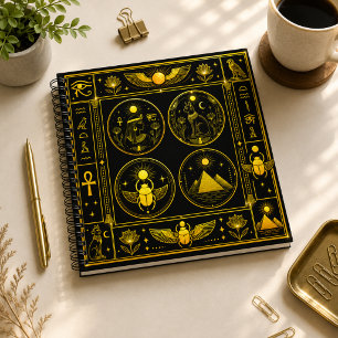 Altägyptische Symbole Schwarz Gold Muster Luxus Notizblock