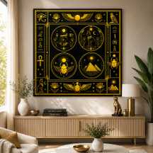 Altägyptische Symbole Schwarz Gold Muster Luxus