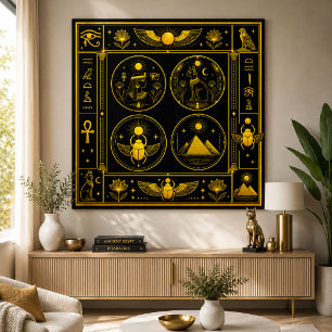 Altägyptische Symbole Schwarz Gold Muster Luxus Poster