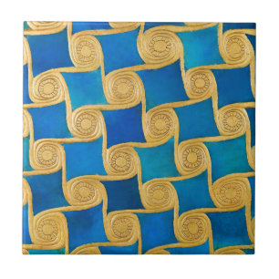 Altägyptisches Blau-Gold-Geometrisches Muster Fliese