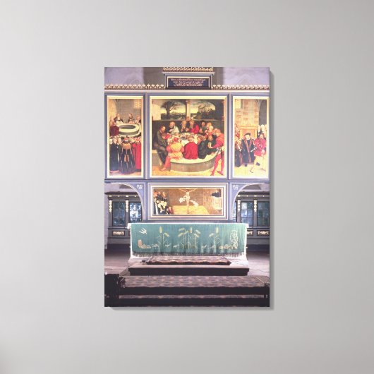 Altar mit einem Triptychon, der das Bild zeigt Leinwanddruck (Vorderseite)