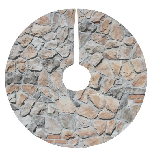 Altbraune Burg Stone Textur Polyester Weihnachtsbaumdecke (Vorderseite)