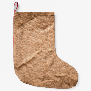 Altbrauner Stoffhintergrund Kleiner Weihnachtsstrumpf