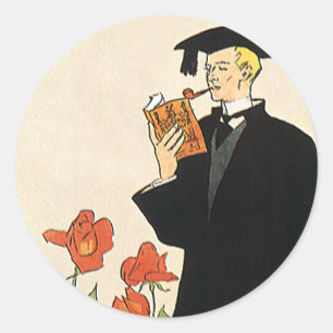 Alte Abschlussfeier, Absolvent liest ein Buch Runder Aufkleber