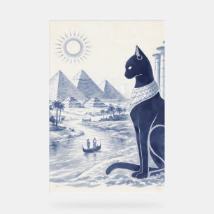 Alte ägyptische Bastet-Katze und Pyramiden Blau  Acrylschild