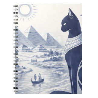 Alte ägyptische Bastet-Katze und Pyramiden Blau Notizblock