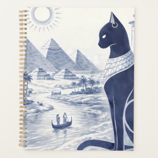 Alte ägyptische Bastet-Katze und Pyramiden Blau Planer
