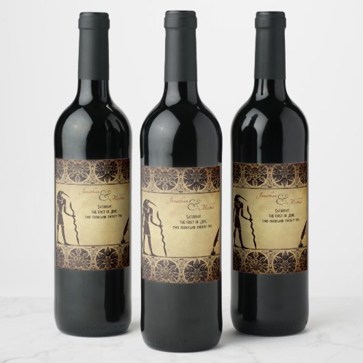 Alte ägyptische Gotteszene, Quill und Tinte Hochze Weinetikett (Flaschen)