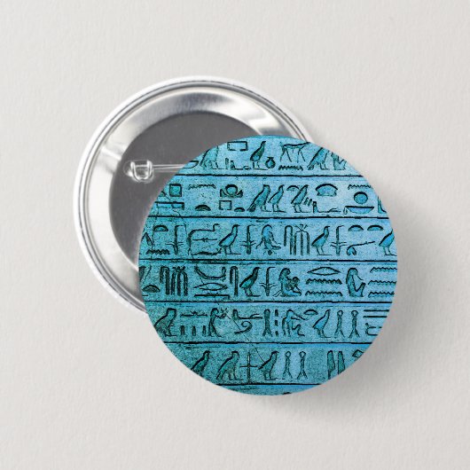 Alte ägyptische Hieroglyphen Blau Button (Vorne & Hinten)