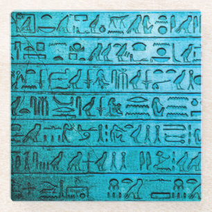 Alte ägyptische Hieroglyphen Blau Glasuntersetzer