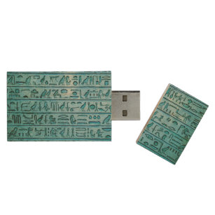Alte ägyptische Hieroglyphen Blau Holz USB Stick