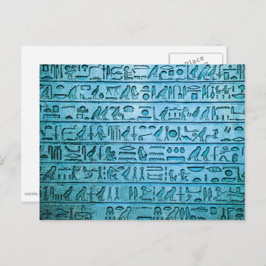 Alte ägyptische Hieroglyphen Blau Postkarte (Vorne/Hinten)