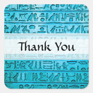 Alte ägyptische Hieroglyphen Blau Quadratischer Aufkleber