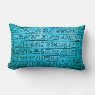 Alte ägyptische Hieroglyphen Blaues Lumbar Pillow Lendenkissen
