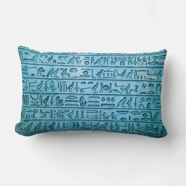 Alte ägyptische Hieroglyphen Blaues Lumbar Pillow Lendenkissen (Vorderseite)