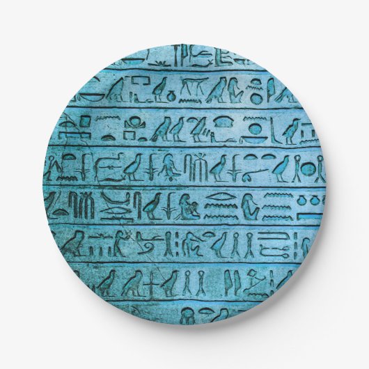 Alte ägyptische Hieroglyphen Blue Paper Teller (Vorderseite)