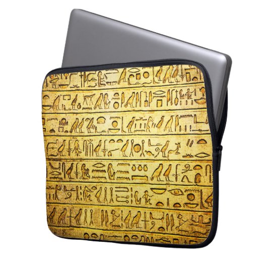 Alte ägyptische Hieroglyphen gelb Laptopschutzhülle (Vorderseite Links)