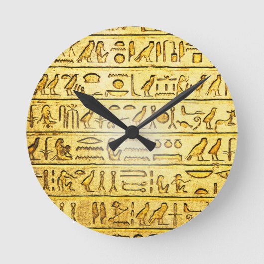 Alte ägyptische Hieroglyphen-Gelbe Wall-Uhr Runde Wanduhr (Vorderseite)